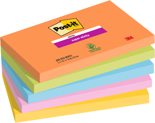 [04054596924345] Memoblok Post-it 655 Super Sticky 76X127mm Boost 5 stuks
